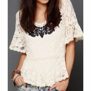 Free People Lace Embroidered Peplum Top
